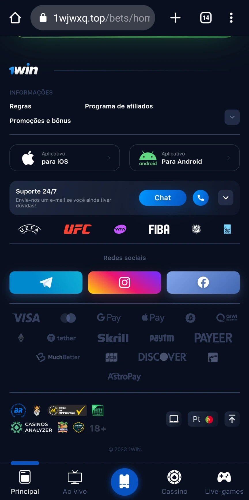 Encontre na página o arquivo para baixar o aplicativo 1win para ios.