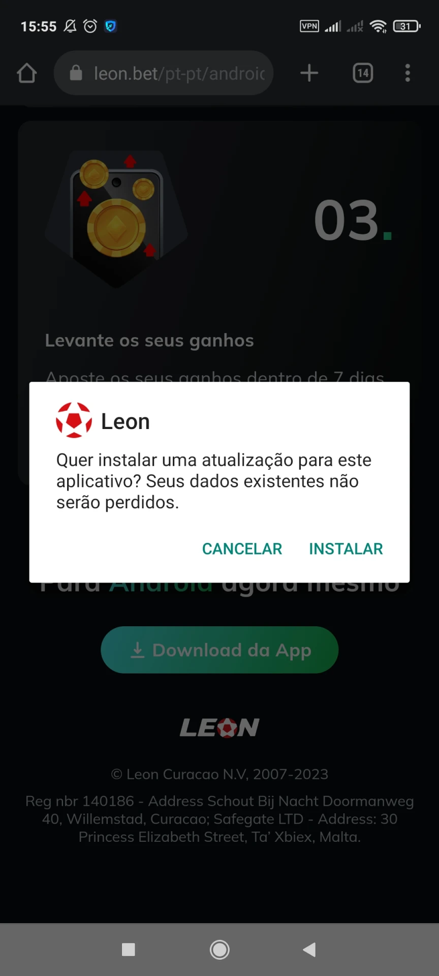 Instale o aplicativo Leonbet no Android.