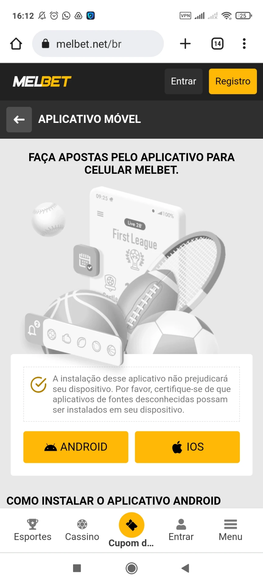Baixe o aplicativo Melbet para Android.