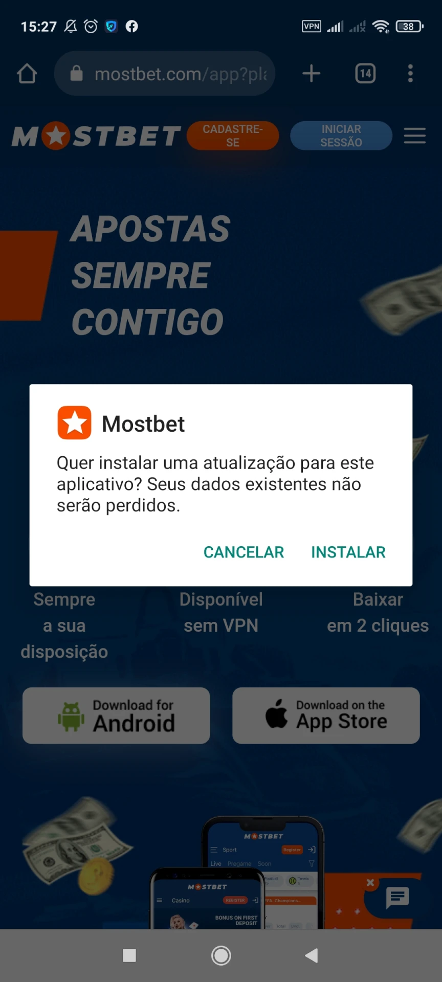 Instale o aplicativo Mostbet para Android.