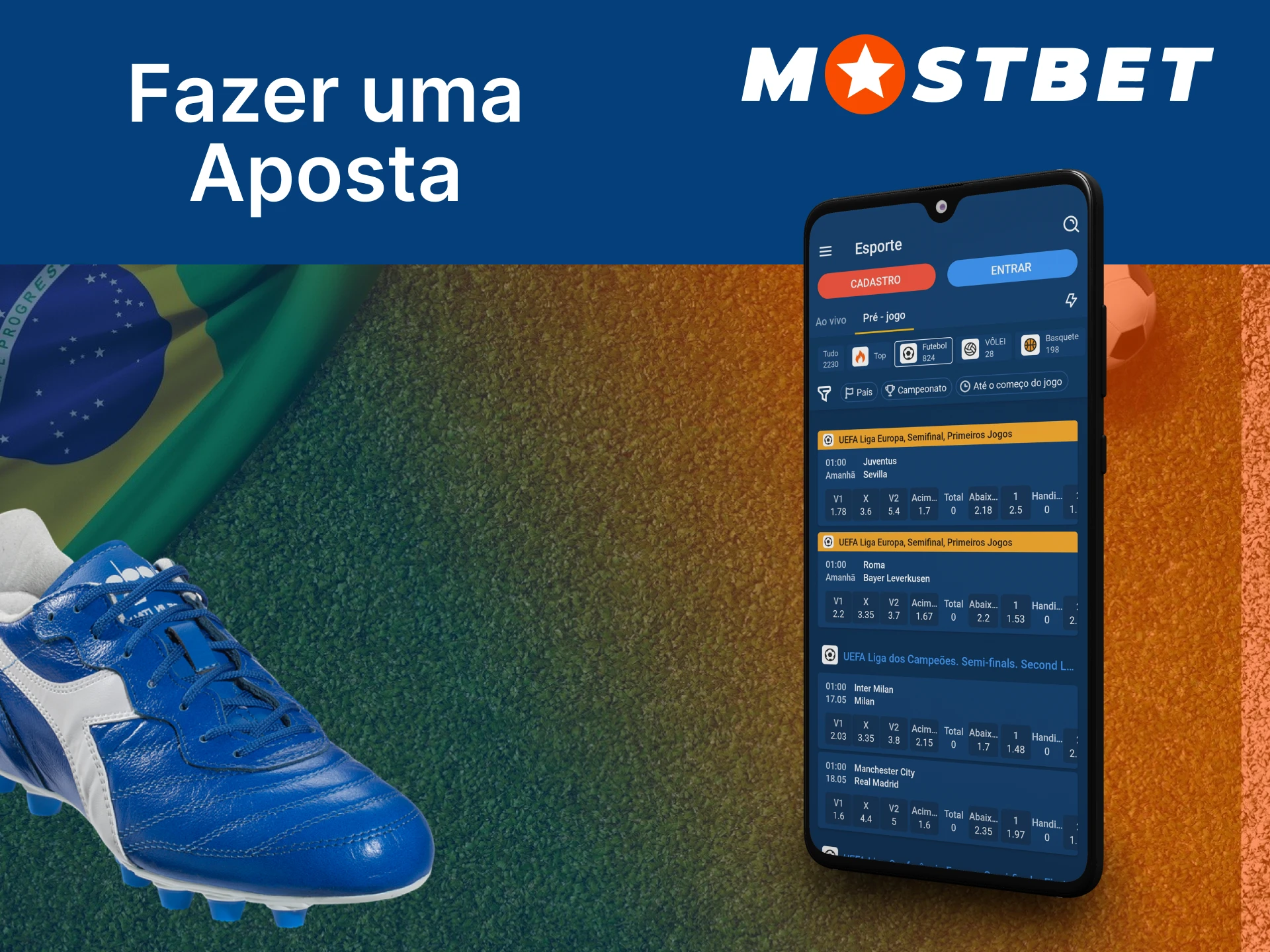 Aposte no futebol através do aplicativo Mostbet.
