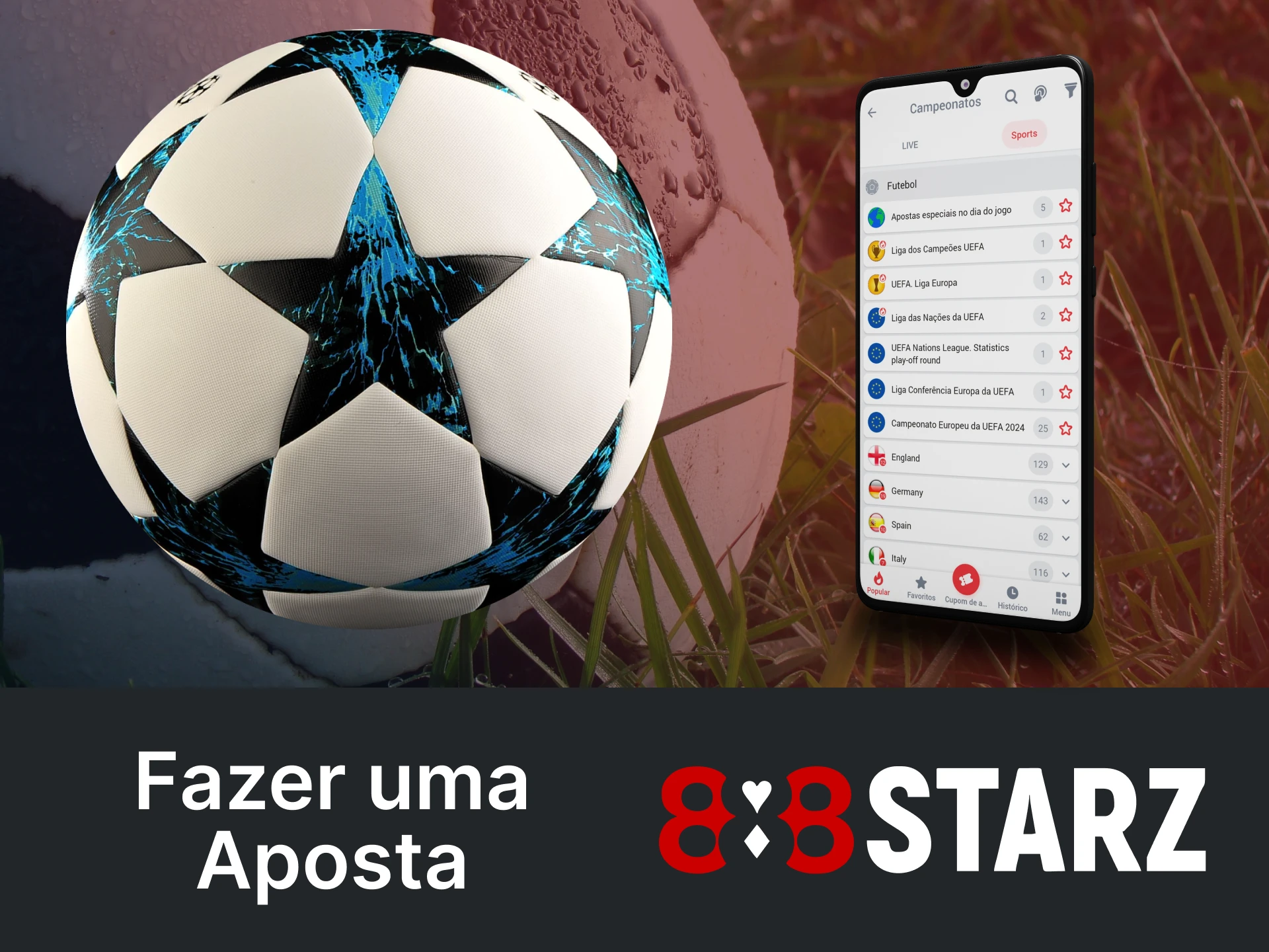 Acesse a seção de apostas em futebol do aplicativo 888starz.