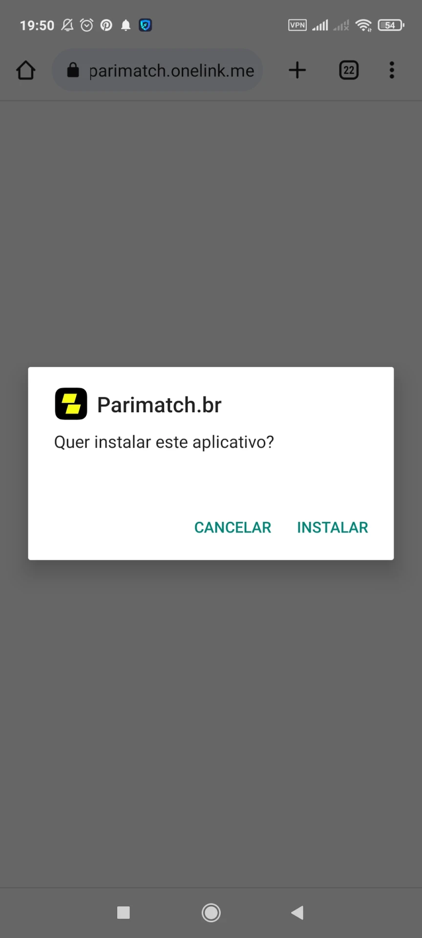 Comece a instalar o aplicativo Parimatch para Android.