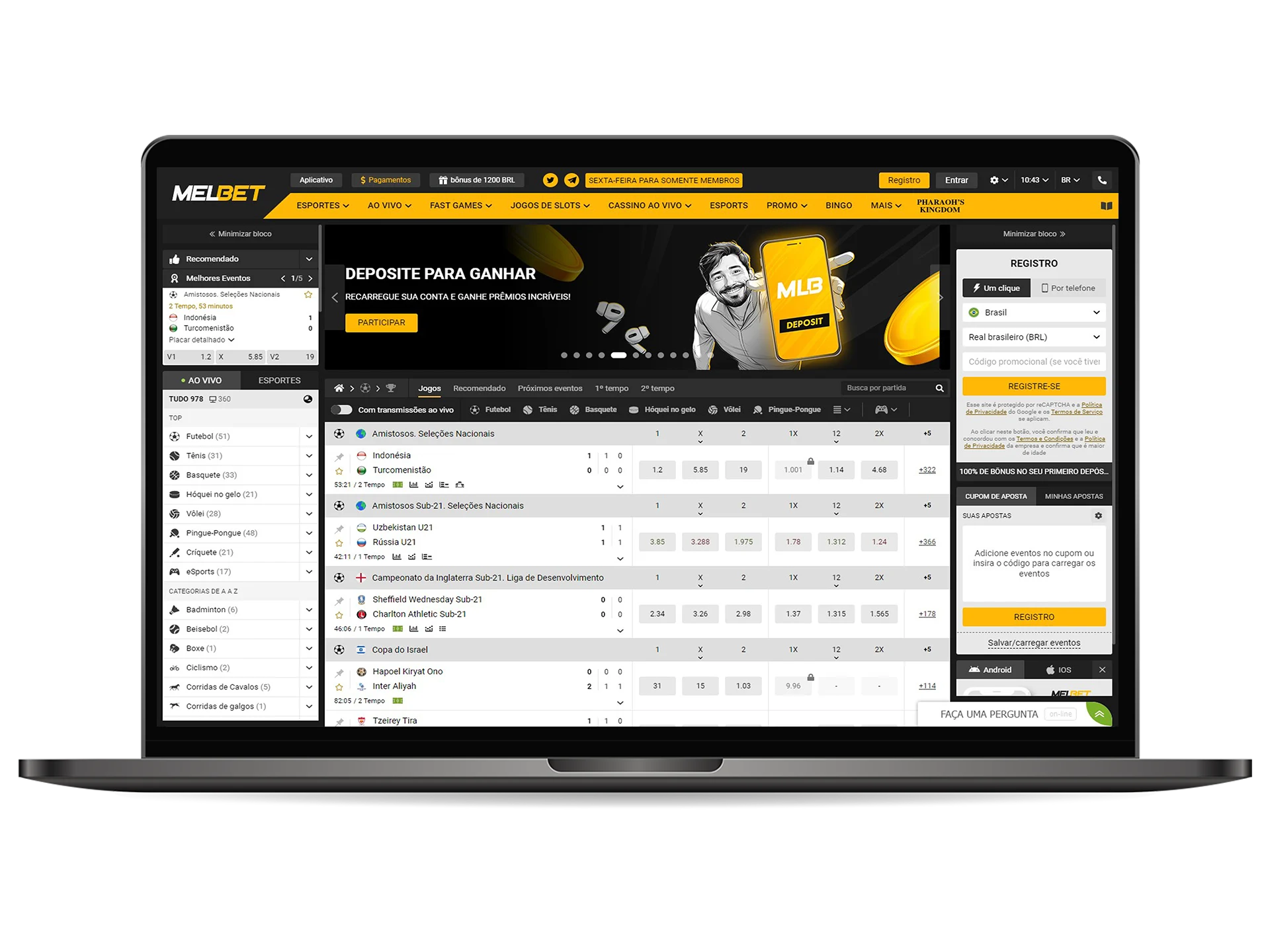 Todos os tipos de apostas esportivas estão disponíveis no cassino on-line Melbet.