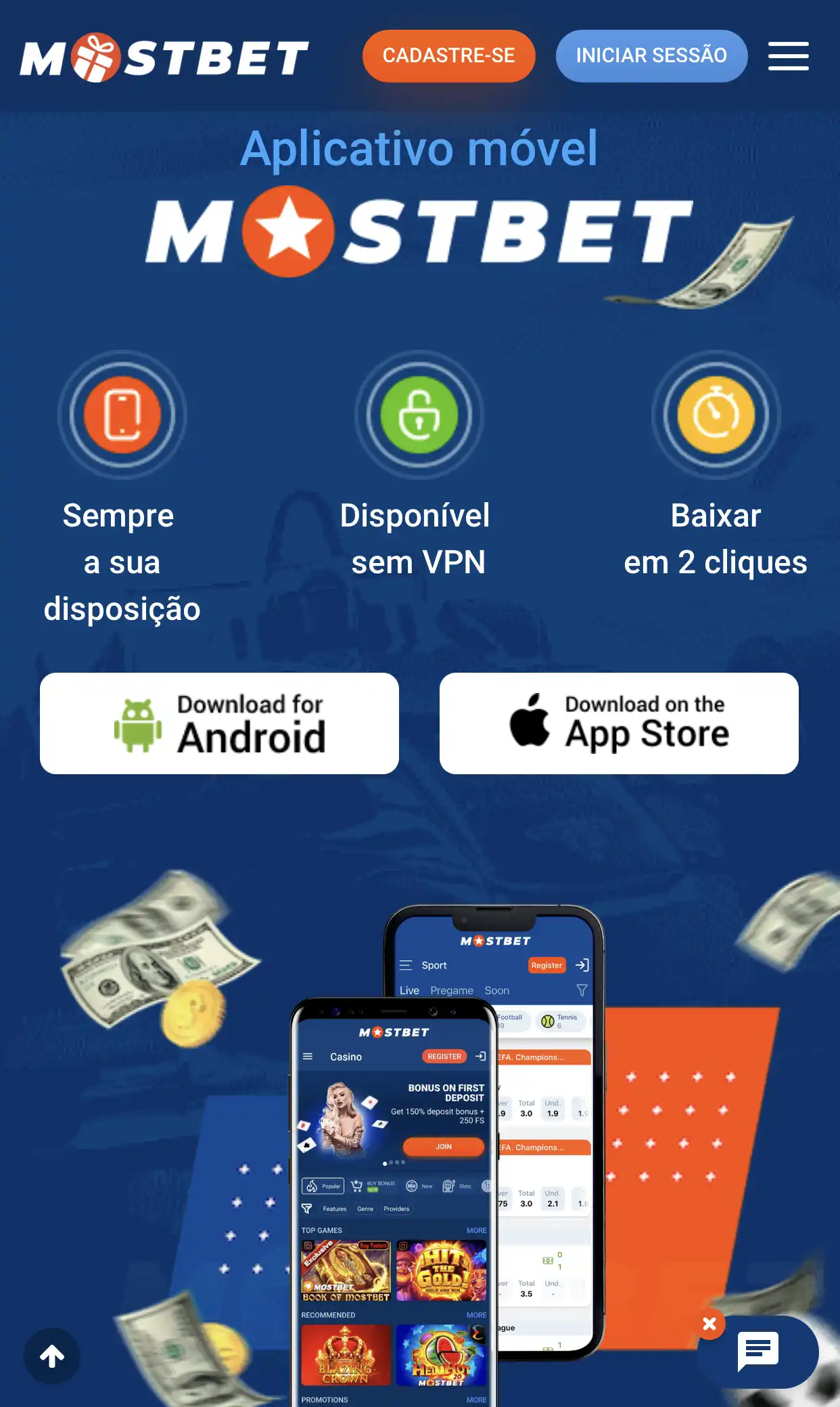 Abra o site móvel da Mostbet e procure o botão de download do aplicativo para Android.