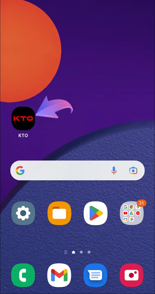 Inicie a aplicação KTO a partir do ambiente de trabalho do seu dispositivo Android e comece a jogar.